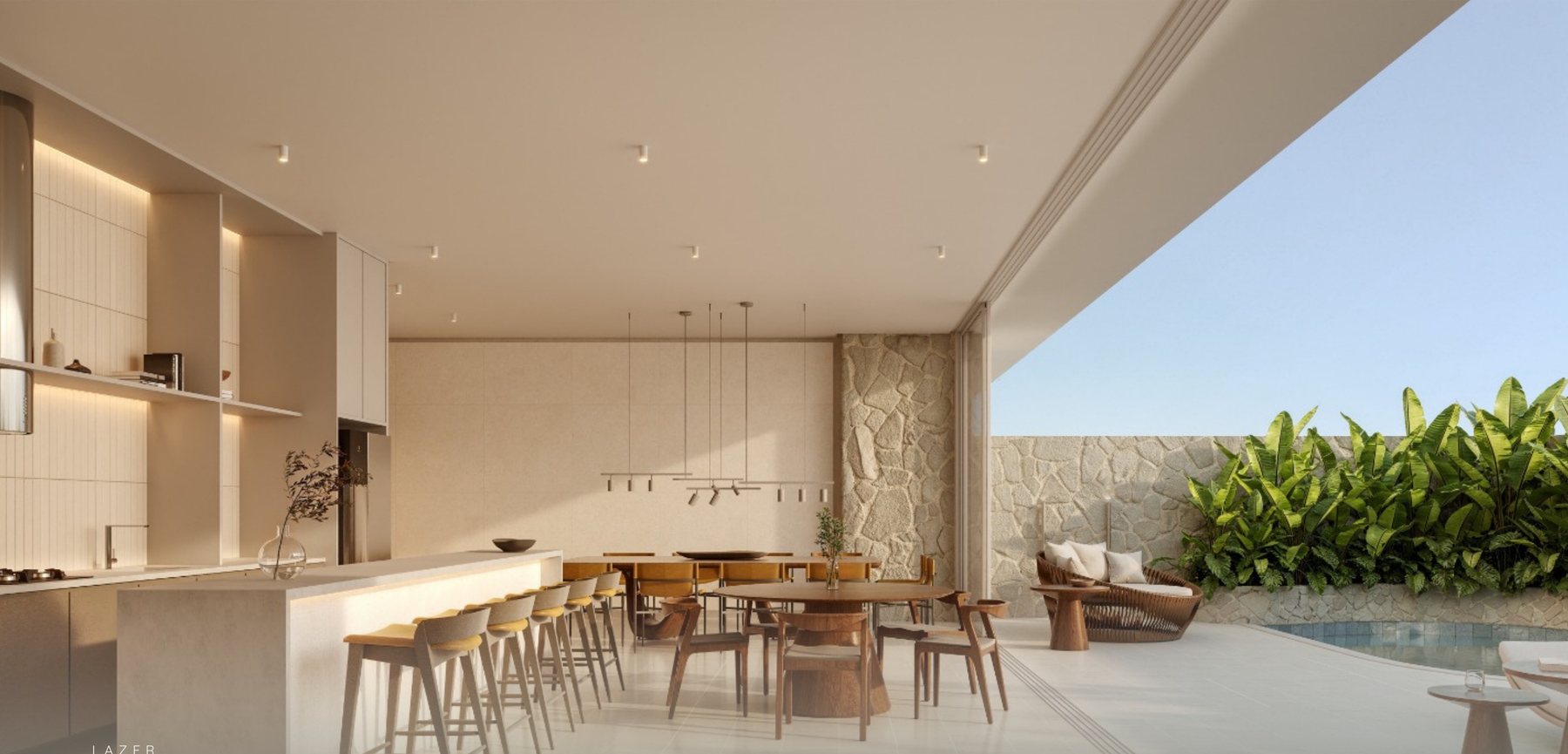 Perspectiva artística: Gourmet com piscina privativa — área de lazer do Pátio Beira Rio